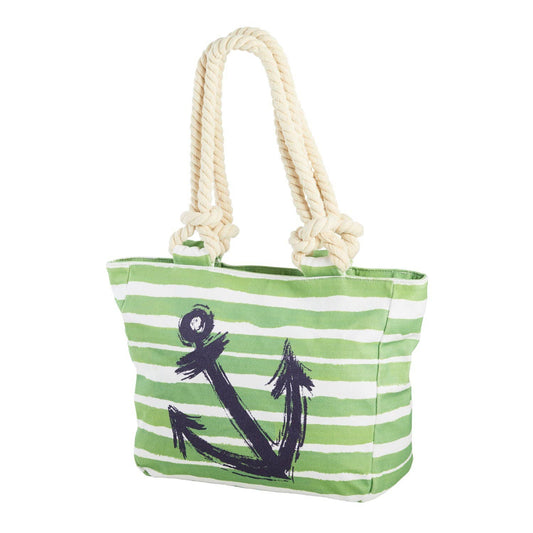 Blue Brush Stroke Anchor Green Striped Tote Bag