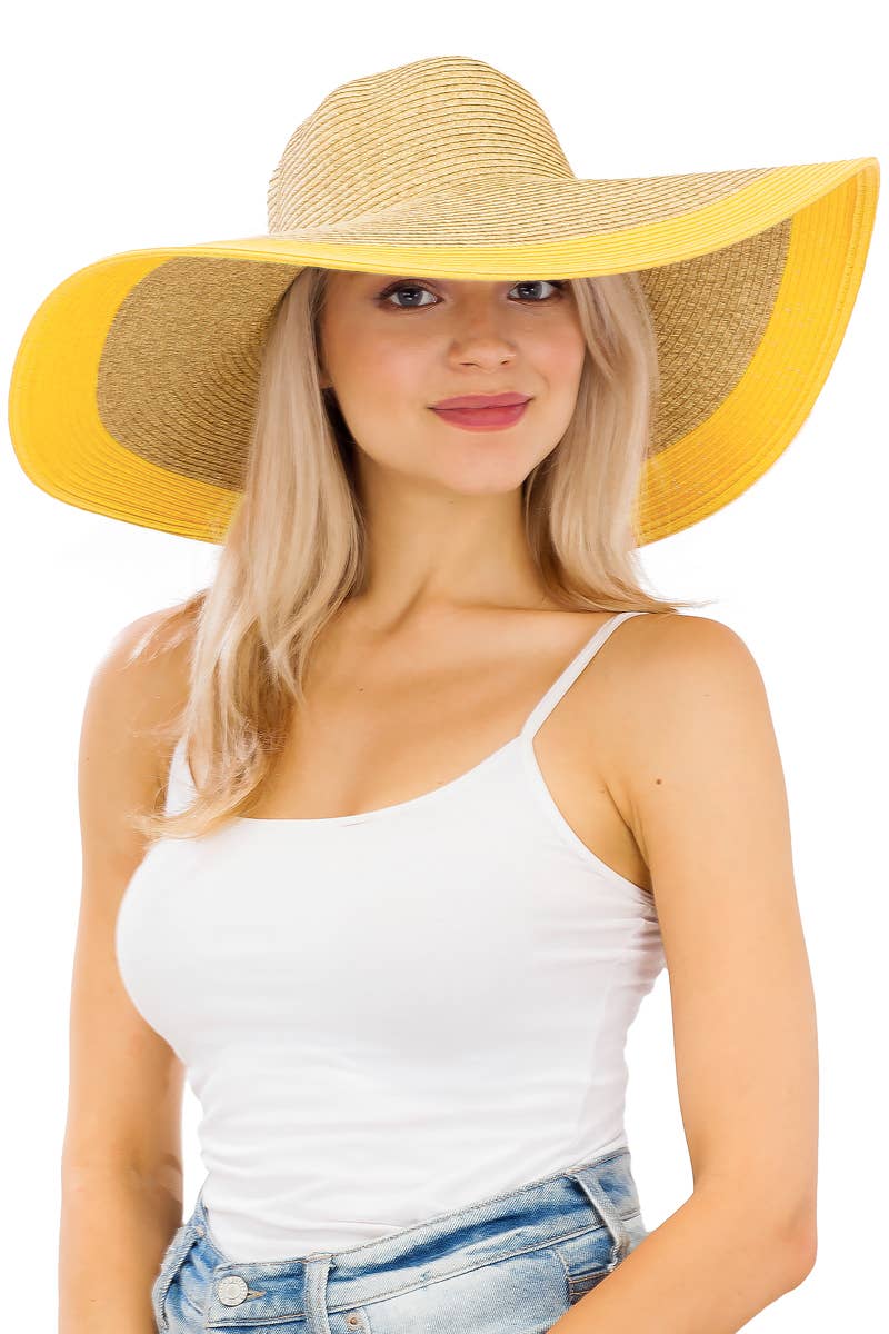 Mixed Natural Stripe Trim Wide Floppy Sun Hat