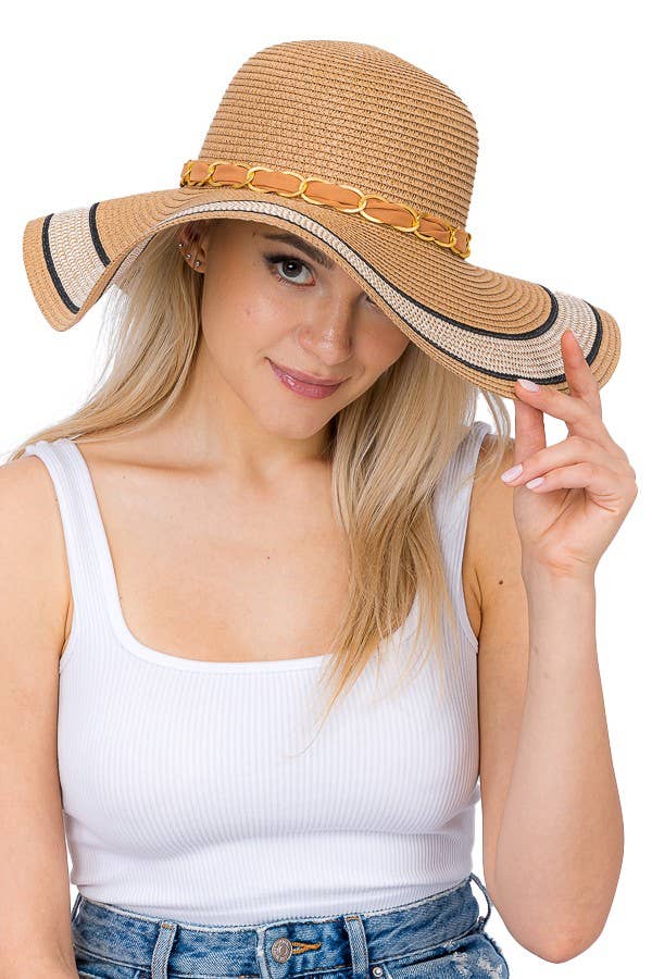 Chiffon Gold Chain Ribbon Sunhat