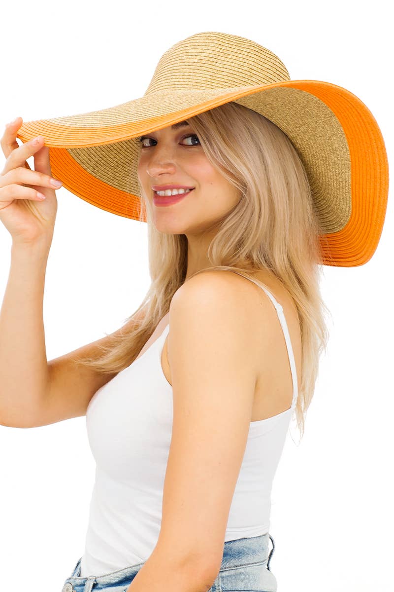 Mixed Natural Stripe Trim Wide Floppy Sun Hat