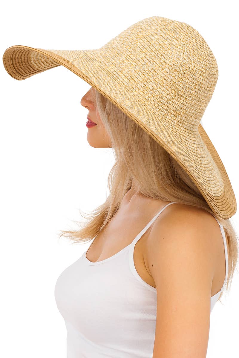 Mixed Natural Stripe Trim Wide Floppy Sun Hat