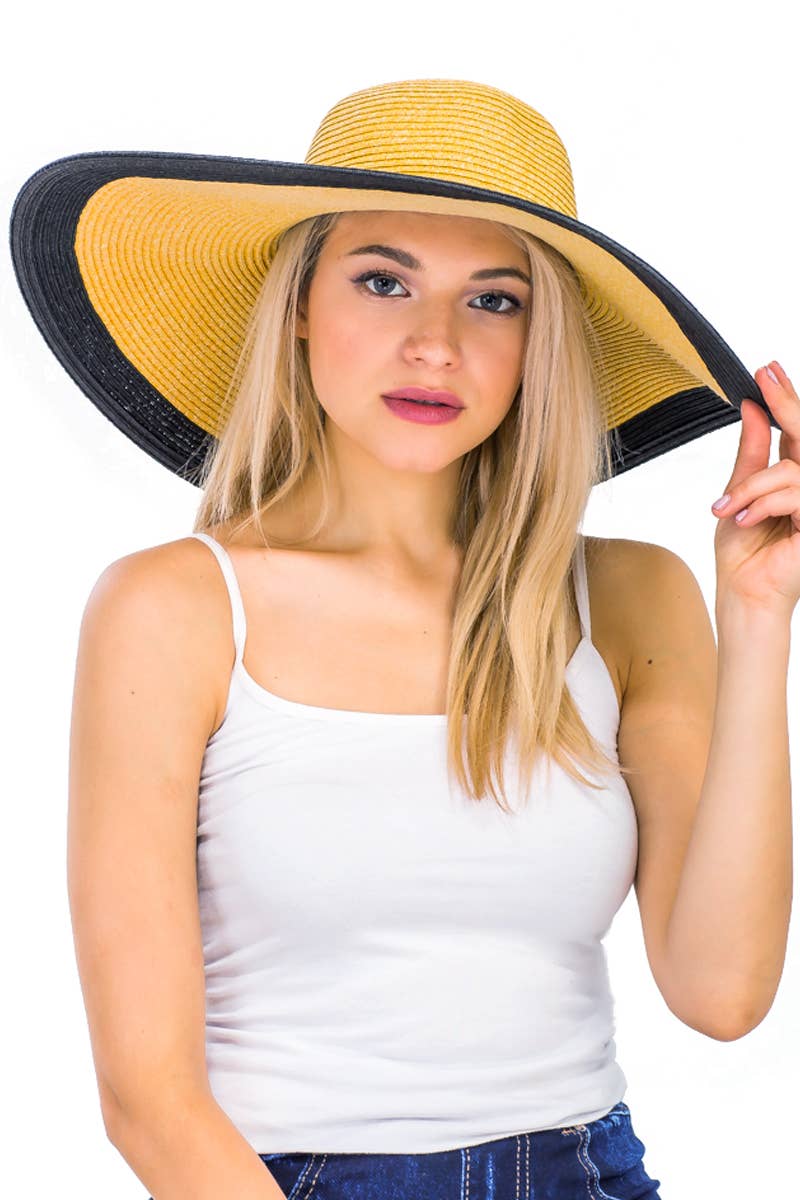 Mixed Natural Stripe Trim Wide Floppy Sun Hat