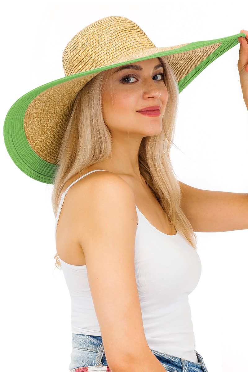 Mixed Natural Stripe Trim Wide Floppy Sun Hat