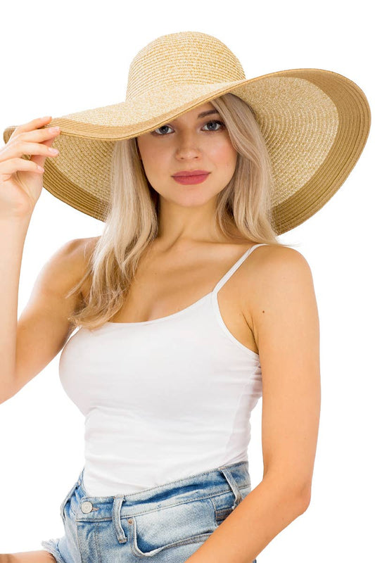 Mixed Natural Stripe Trim Wide Floppy Sun Hat