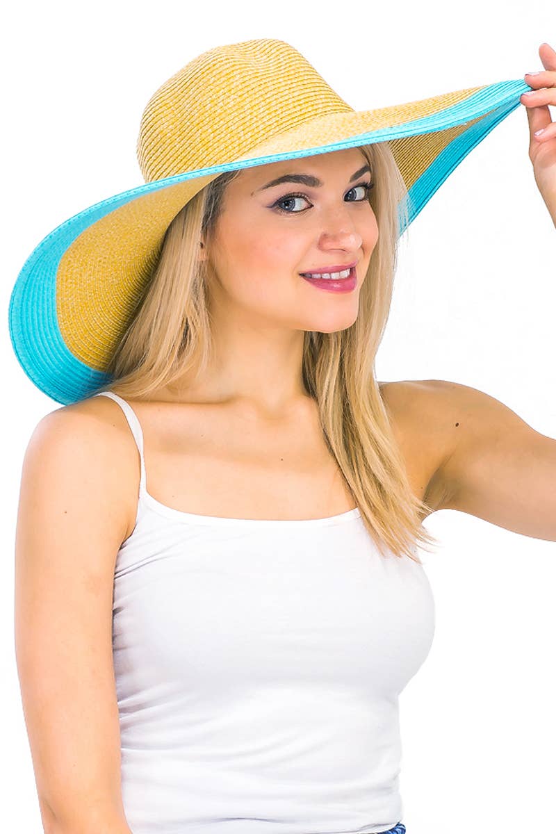 Mixed Natural Stripe Trim Wide Floppy Sun Hat