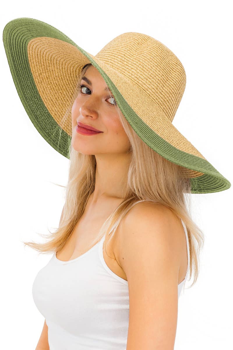 Mixed Natural Stripe Trim Wide Floppy Sun Hat