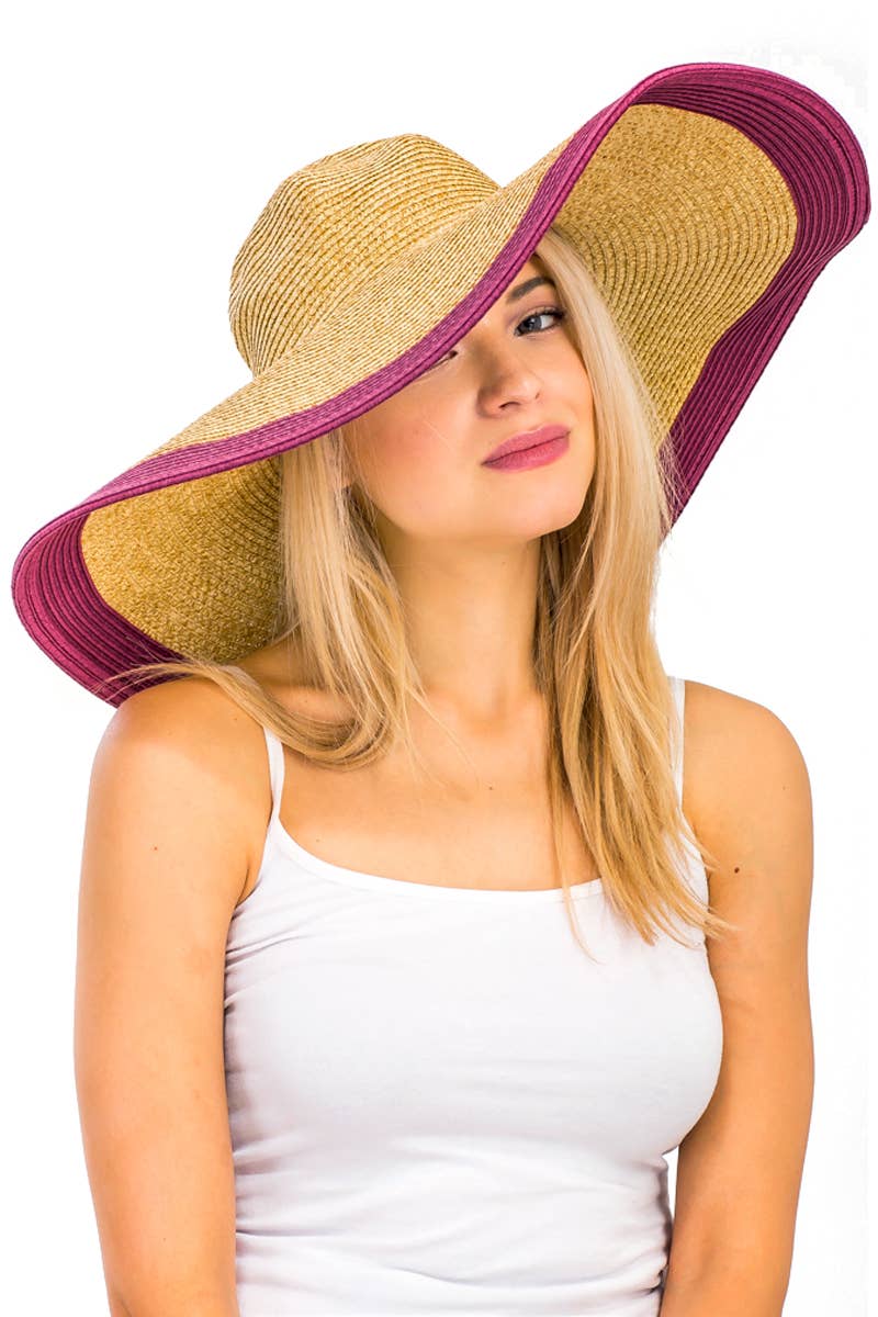 Mixed Natural Stripe Trim Wide Floppy Sun Hat