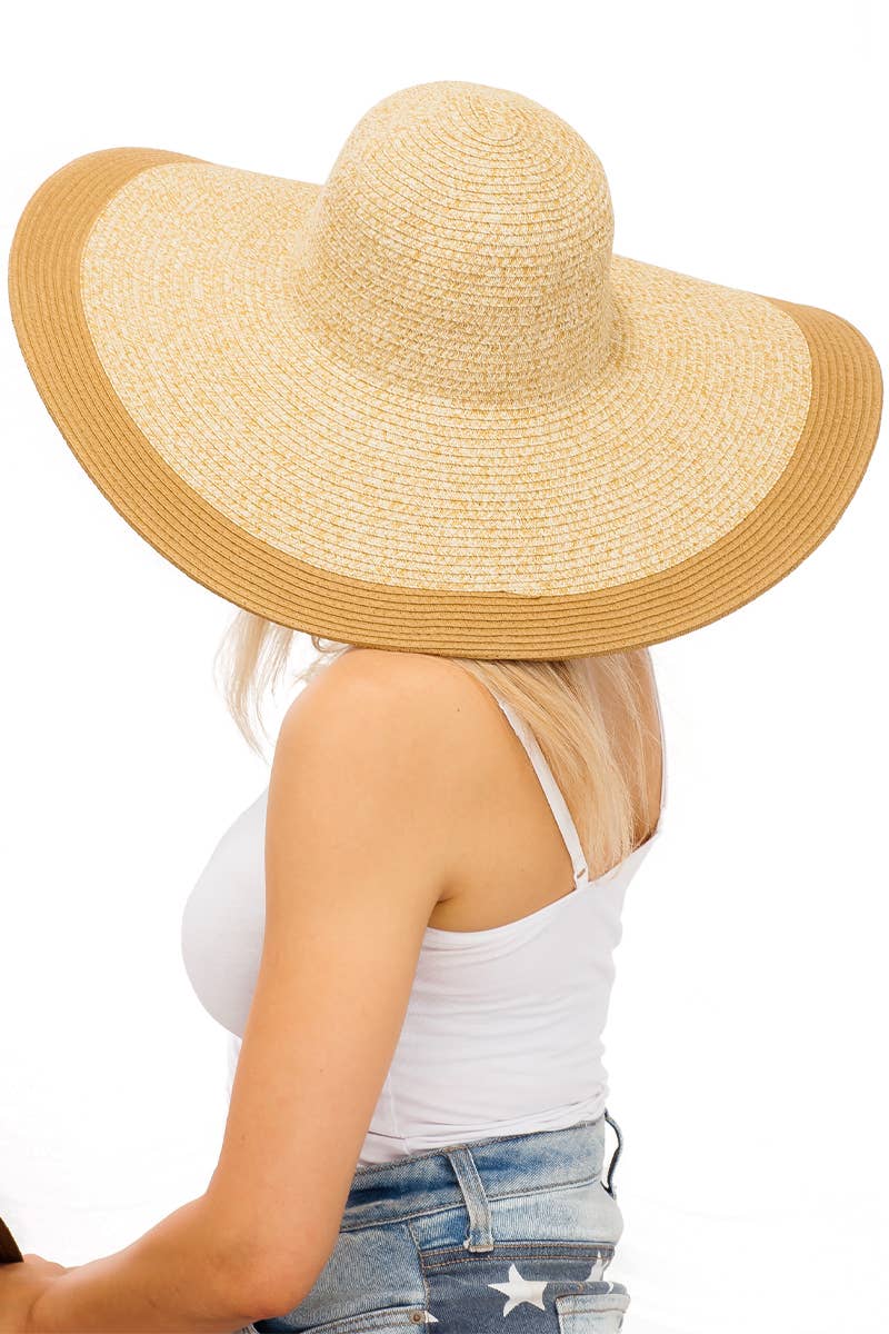 Mixed Natural Stripe Trim Wide Floppy Sun Hat