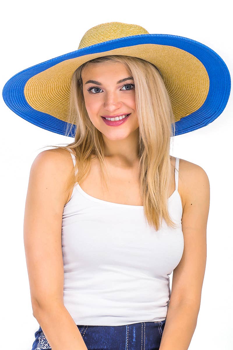 Mixed Natural Stripe Trim Wide Floppy Sun Hat