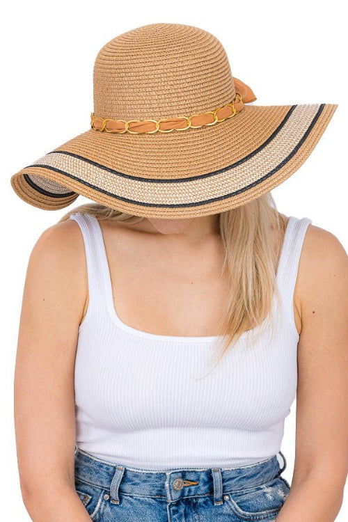 Chiffon Gold Chain Ribbon Sunhat